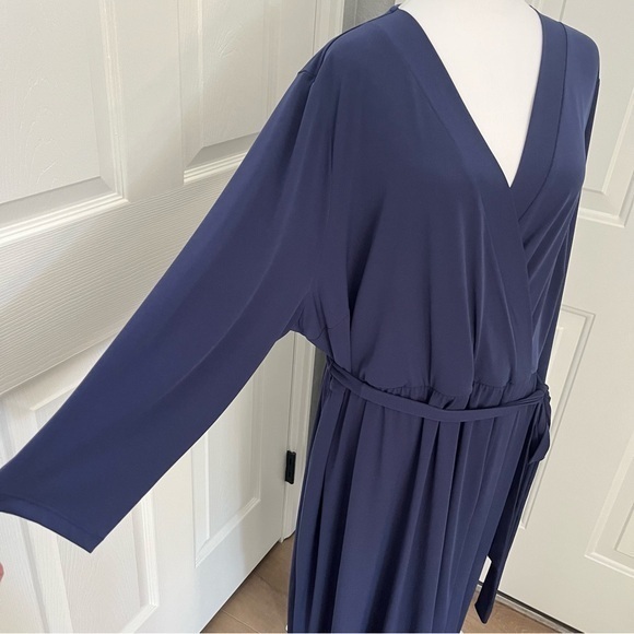 Lane Bryant Wrap Jersey Midi V Neck Dress Navy Empire Waist Belted 26/28 NWT - Picture 6 of 11